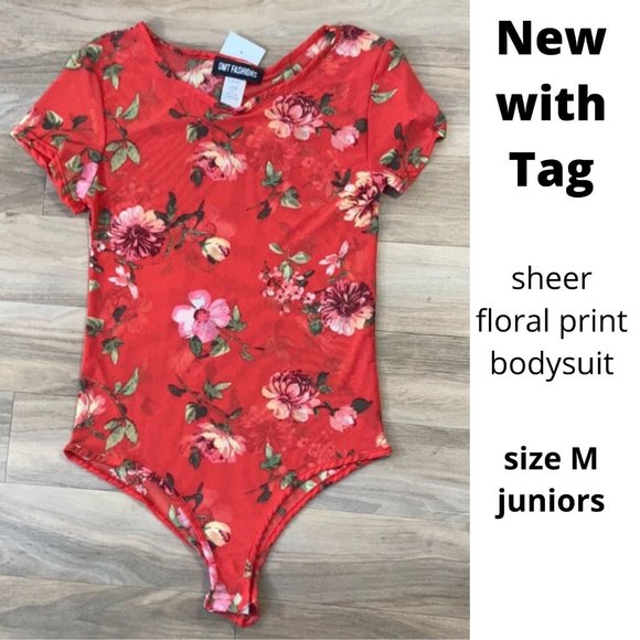 NWT sheer floral print bodysuit juniors size M - Picture 3 of 16